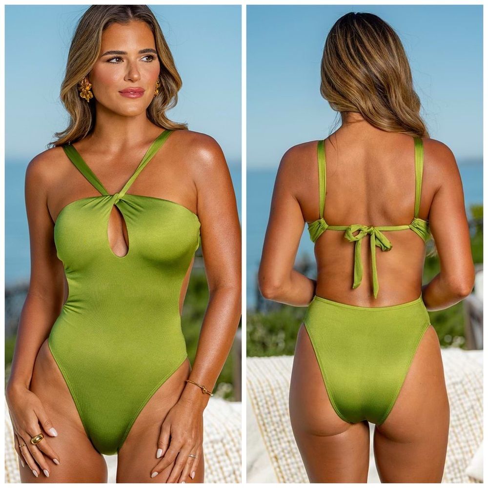 Cupshe x JoJo Olive Cutout Tie Back One Piece Swimsuit Cheeky NWT Medium